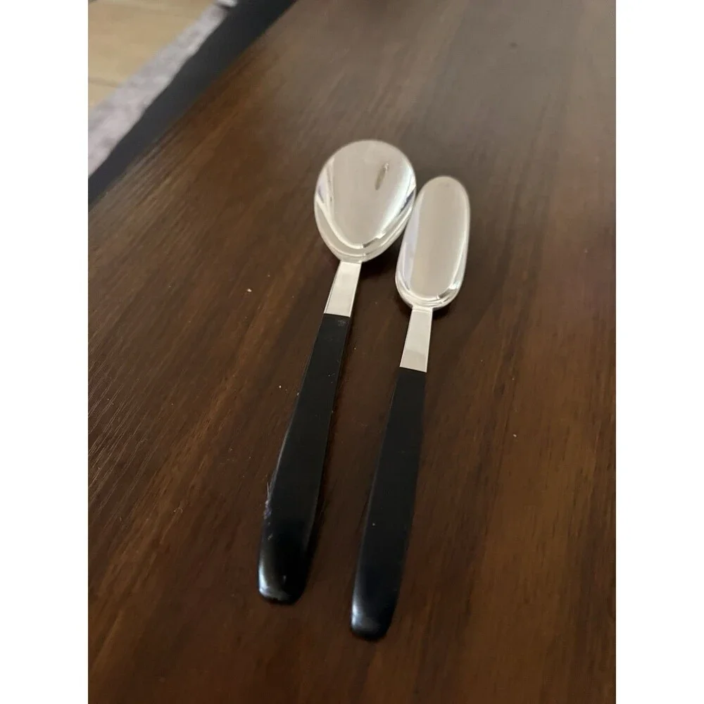 Vintage LUNT Contrast Sterling Silver.Ebony Serving Spoon,Seafood Spoon & Knives